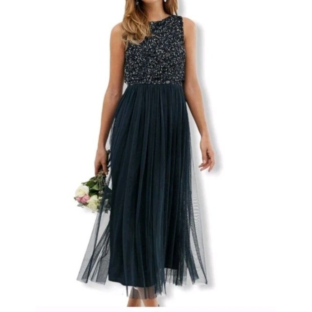 Maya Deluxe‎ Sleeveless Formal Dress Navy Blue Sequin - Size US 6